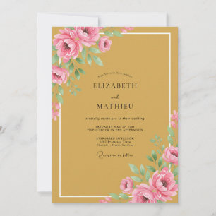 Ocker Romantischer Blumenreicher Hochzeitsschmuck Einladung