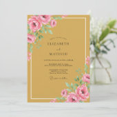 Ocker Romantischer Blumenreicher Hochzeitsschmuck Einladung (Stehend Vorderseite)
