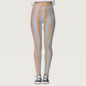 Ocker, Rosa & Blaue Streifen  Leggings (Vorderseite)