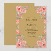 Ocker-Rosa-Blüten-Hochzeit Einladung (Vorne/Hinten)