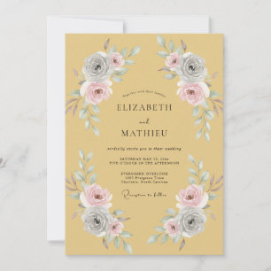 Ocker-Rosa-Blüten-Hochzeit Einladung