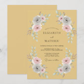Ocker-Rosa-Blüten-Hochzeit Einladung (Vorne/Hinten)