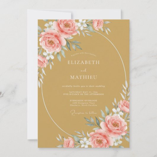 Ocker-Rosa-Pfingstrosen-Hochzeit Einladung (Vorderseite)