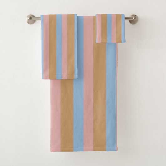Ocker, Rosa und blaue Streifen  Badhandtuch Set (Insitu)