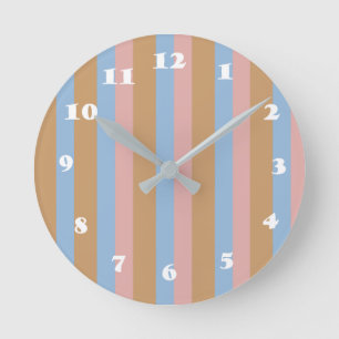 Ocker, Rosa und blaue Streifen  Runde Wanduhr