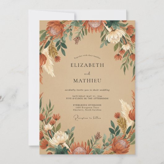 Ocker-Rost-Laub-Eukalyptus-Hochzeit Einladung (Vorderseite)
