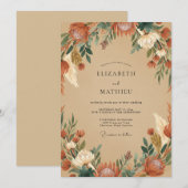 Ocker-Rost-Laub-Eukalyptus-Hochzeit Einladung (Vorne/Hinten)