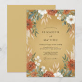Ocker-Rost-Ranunculus-Eukalyptus-Hochzeit Einladung (Vorne/Hinten)