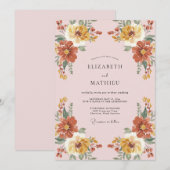 Ocker-Rustikale Blumenromanze Hochzeit Einladung (Vorne/Hinten)