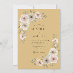 Ocker Sanfte Blüten Romantische Hochzeit Einladung
