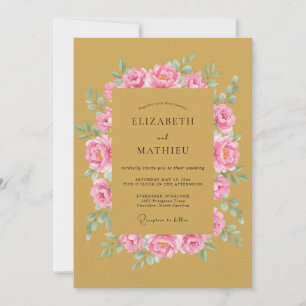 Ocker Sanfte Rosenromanze Hochzeit Einladung