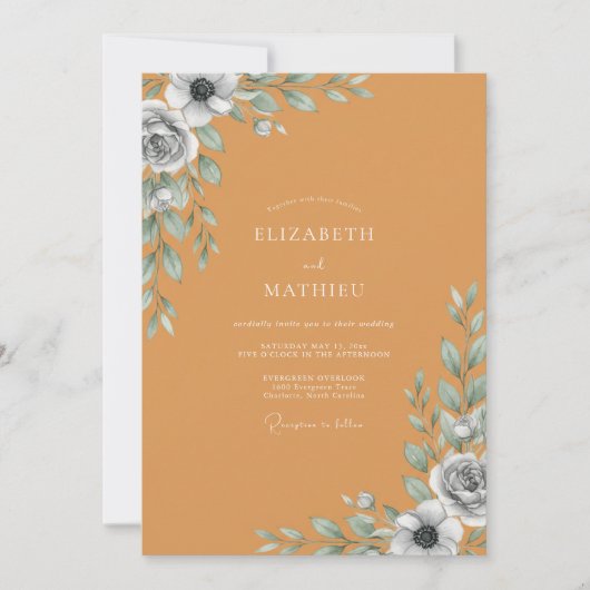 Ocker-Schiefer-Blatt-Hochzeit Einladung (Vorderseite)