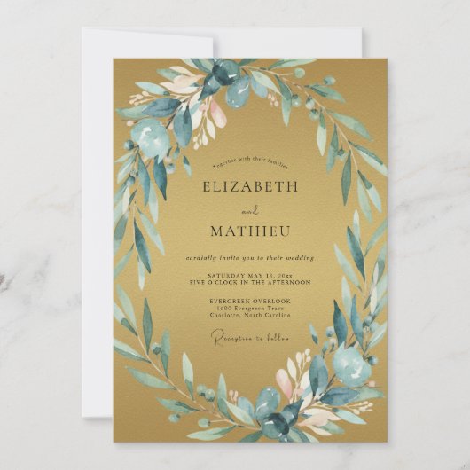 Ocker-Schiefer-Blättrige Hochzeit Einladung (Vorderseite)