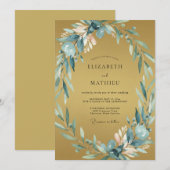 Ocker-Schiefer-Blättrige Hochzeit Einladung (Vorne/Hinten)
