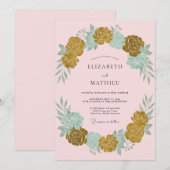 Ocker-Seafoam-Kranz-Hochzeit Einladung (Vorne/Hinten)
