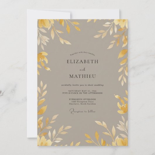 Ocker-Taupe-Blatt-Hochzeit Einladung (Vorderseite)