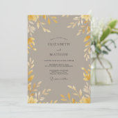 Ocker-Taupe-Blatt-Hochzeit Einladung (Stehend Vorderseite)