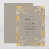Ocker-Taupe-Blatt-Hochzeit Einladung (Vorne/Hinten)