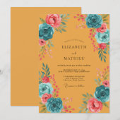 Ocker Teal Bloom Hochzeit Einladung (Vorne/Hinten)