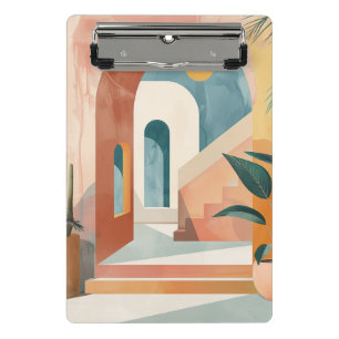Ocker-Teal-Mid-Century-Tropisches-Torbogen-Kunstwe Mini Klemmbrett