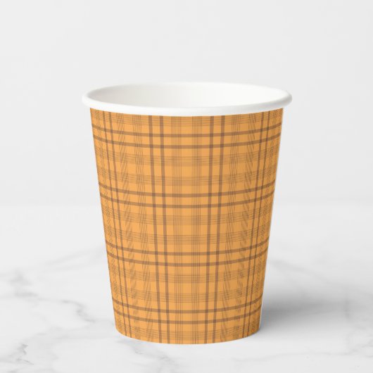 Ocker und Brown Tartan Muster Fall Paper Cup Pappbecher (Rückseite)