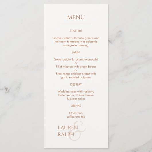 Ocker und Mit Monogramm Hochzeitsmenüs für Elfenbe Programm (Vorderseite)