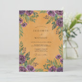 Ocker Violetter Blätterhochzeit Einladung (Stehend Vorderseite)