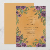Ocker Violetter Blätterhochzeit Einladung (Vorne/Hinten)