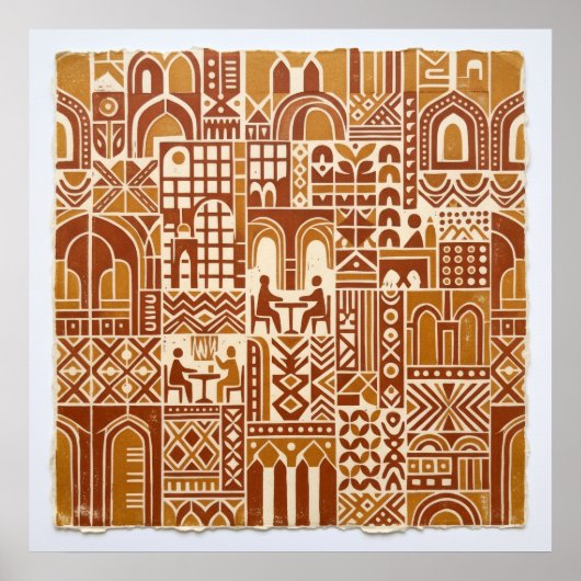 Ocker-Volkskunst-Architektur-Musterposter Poster (Vorne)