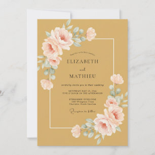 Ocker Zarte Florale Romanze Hochzeit Einladung