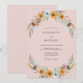 Ockerblaue Blätterhochzeit Einladung (Vorne/Hinten)