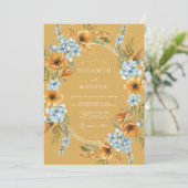 Ockerblaue botanische Hochzeit Einladung (Stehend Vorderseite)