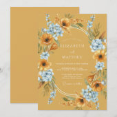 Ockerblaue botanische Hochzeit Einladung (Vorne/Hinten)