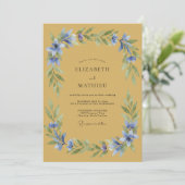 Ockerblaue florale Hochzeit Einladung (Stehend Vorderseite)