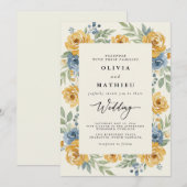 Ockerblaue Florale Hochzeitsromantik Einladung (Vorne/Hinten)