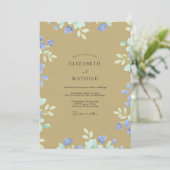Ockerblaue Immergrün-Wildblumenhochzeit Einladung (Stehend Vorderseite)