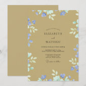 Ockerblaue Immergrün-Wildblumenhochzeit Einladung (Vorne/Hinten)