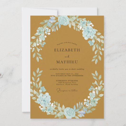 Ockerblaue Kranzhochzeit Einladung (Vorderseite)
