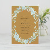 Ockerblaue Kranzhochzeit Einladung (Stehend Vorderseite)