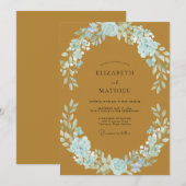 Ockerblaue Kranzhochzeit Einladung (Vorne/Hinten)