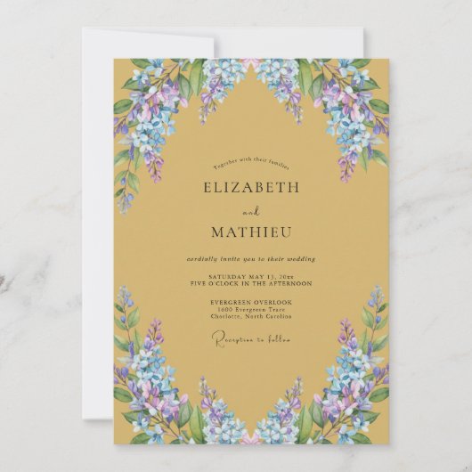 Ockerblaue Wisteria-Hochzeit Einladung (Vorderseite)