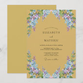Ockerblaue Wisteria-Hochzeit Einladung (Vorne/Hinten)