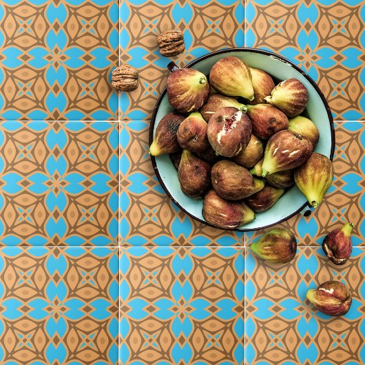 Ockerbraun und türkisfarbenes ethnisches Bohemisch Fliese