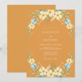 Ockerfarbene botanische Hochzeit mit Blumen Einladung (Vorne/Hinten)
