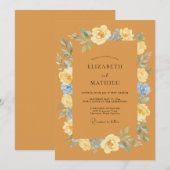 Ockerfarbene Florale Hochzeit Einladung (Vorne/Hinten)