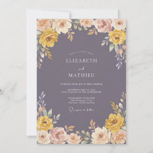 Ockerfarbene florale Hochzeit mit Wirbel Einladung