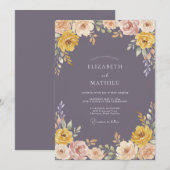 Ockerfarbene florale Hochzeit mit Wirbel Einladung (Vorne/Hinten)