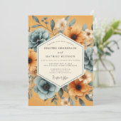 Ockerfarbene florale Launen Hochzeit Einladung (Stehend Vorderseite)