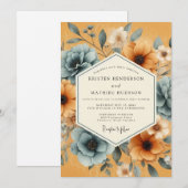 Ockerfarbene florale Launen Hochzeit Einladung (Vorne/Hinten)