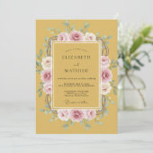 Ockerfarbene Florale Röte Romantik-Hochzeit Einladung (Stehend Vorderseite)